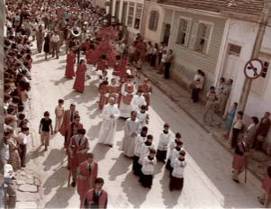 Prozession.Tagung zur Kirchenmusik der Kolonialzeit Brasiliens des Symposiums Kirchenmusik und Brasilianische Kultur in der Stadt S. Luís do Paraitinga 1981